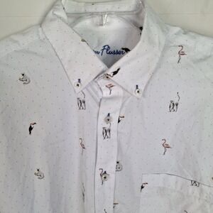 Alan Flusser Men's Large Shirt Long Sleeve White Flamingo Toucan Koala Print Zoo